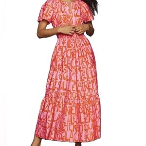 Pink and Orange Graphic Maxi Dress